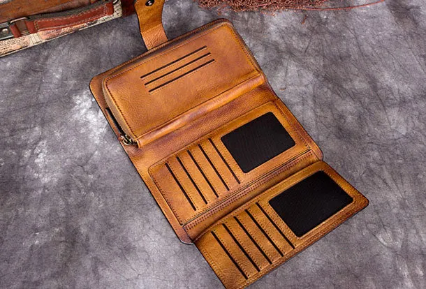 Genuine Leather Wallet Folded Long Wallet Vintage Wallet Purse Clutch For Women