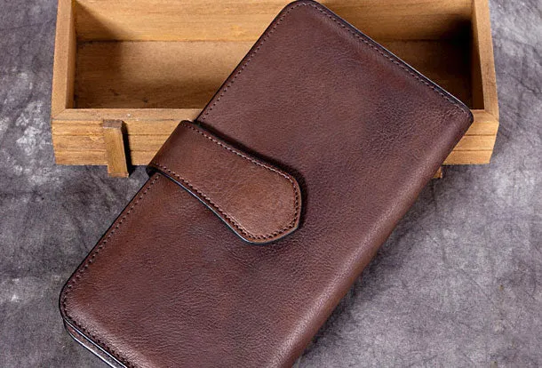 Genuine Leather Wallet Folded Long Wallet Vintage Wallet Purse Clutch For Women