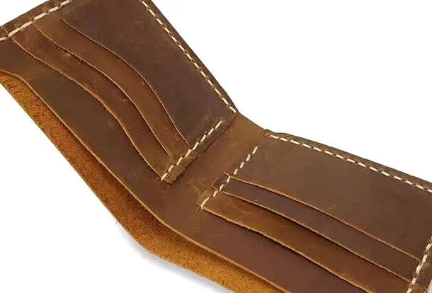 Genuine Leather Wallet Handmade Folded billfold Wallet Slim Wallet For Men