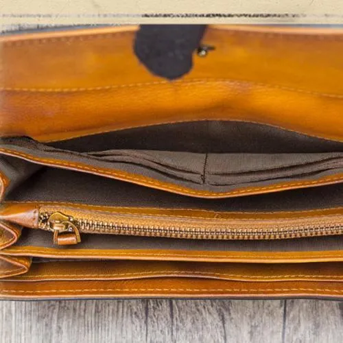 Genuine Leather Wallet Long Womens Wallet Leather Clutch Wallet