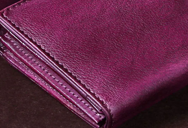 Genuine Leather Wallet Vintage Folded Long Wallet Purse Clutch For Women