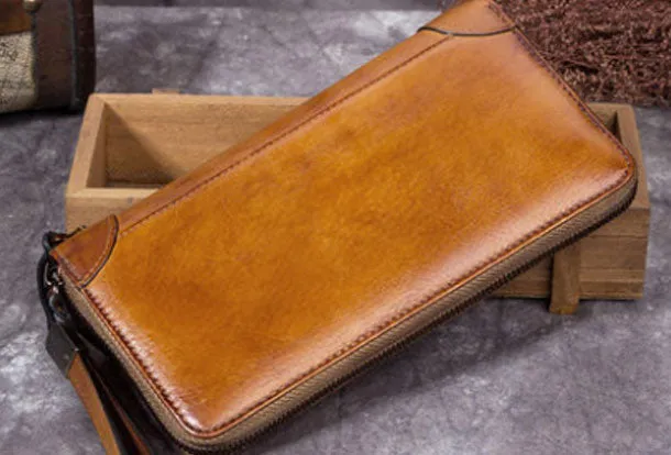 Genuine Leather Wallet Zip Long Wallet billfold Wallet Purse For Men Women