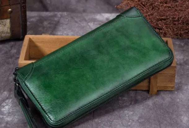 Genuine Leather Wallet Zip Long Wallet billfold Wallet Purse For Men Women