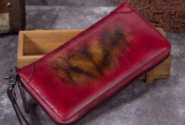 Genuine Leather Wallet Zip Long Wallet billfold Wallet Purse For Men Women