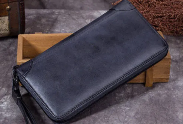 Genuine Leather Wallet Zip Long Wallet billfold Wallet Purse For Men Women