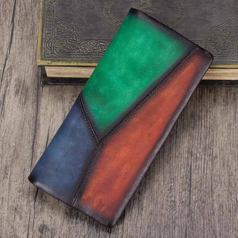 Geometric Womens Leather Long Clutch Wallet Long Bifold Wallet Purse for Ladies