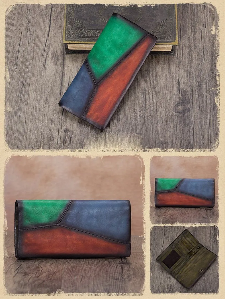 Geometric Womens Leather Long Clutch Wallet Long Bifold Wallet Purse for Ladies