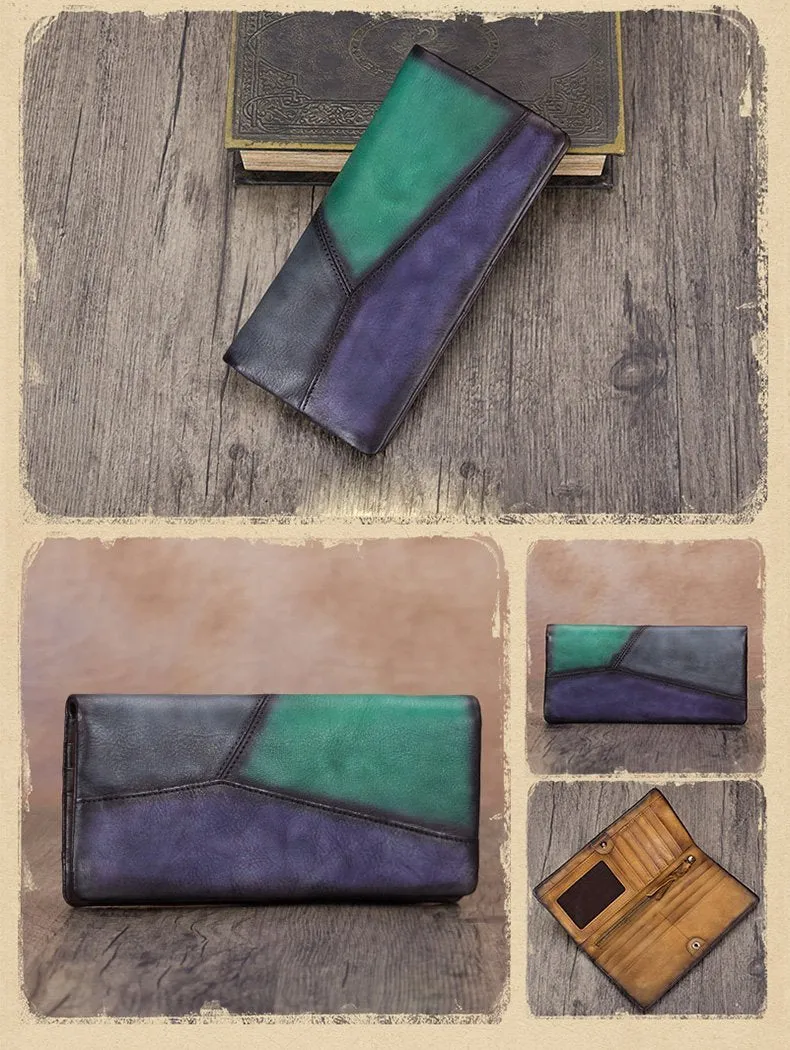 Geometric Womens Leather Long Clutch Wallet Long Bifold Wallet Purse for Ladies