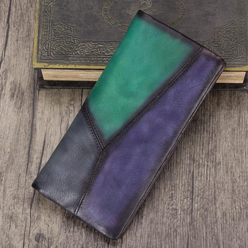 Geometric Womens Leather Long Clutch Wallet Long Bifold Wallet Purse for Ladies