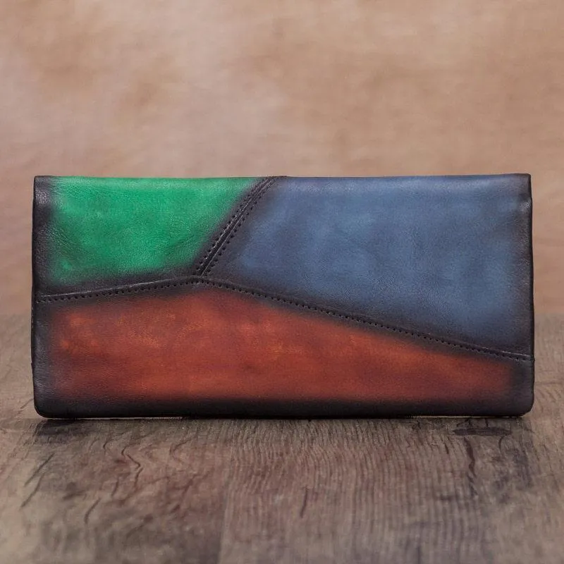 Geometric Womens Leather Long Clutch Wallet Long Bifold Wallet Purse for Ladies