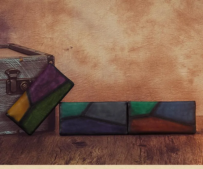Geometric Womens Leather Long Clutch Wallet Long Bifold Wallet Purse for Ladies