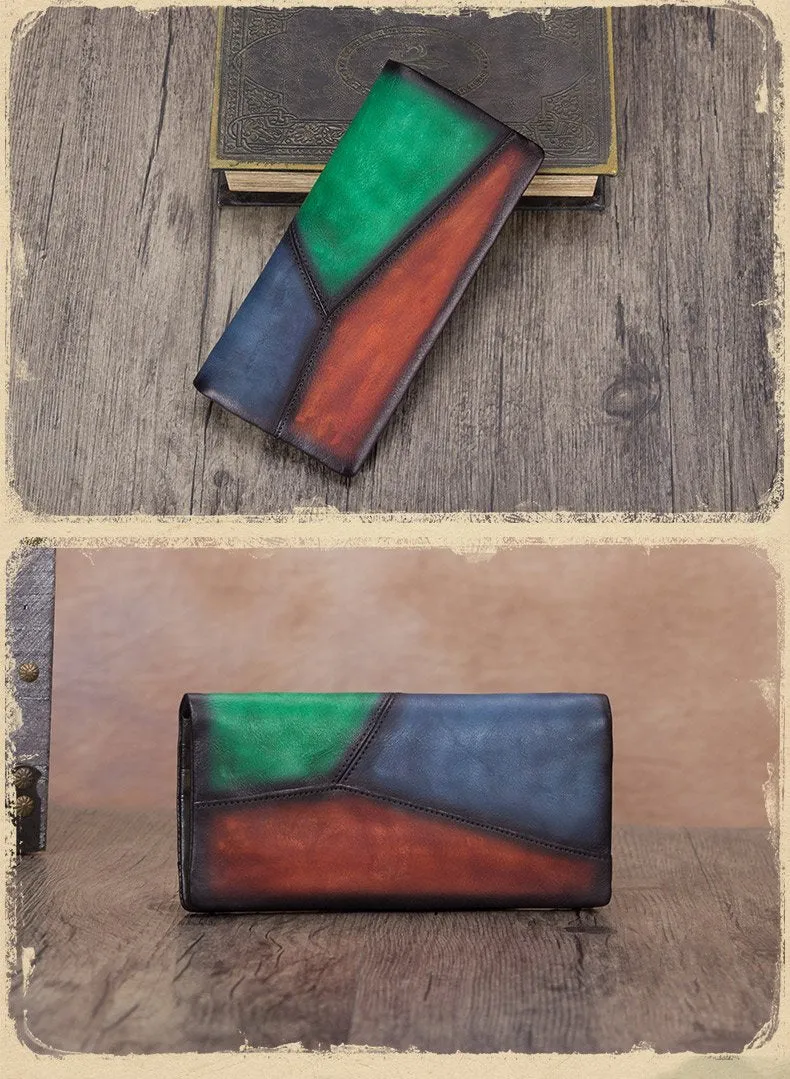Geometric Womens Leather Long Clutch Wallet Long Bifold Wallet Purse for Ladies