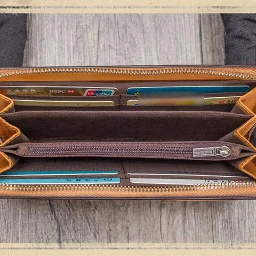 Gray Tooled Womens Leather Clutch Wallet Zipper Wristlet Wallet Feather Bifold Long Purse for Ladies