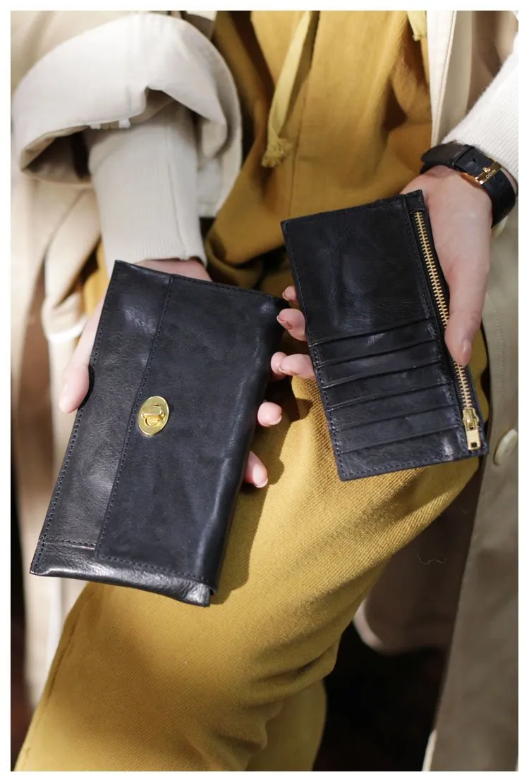 Green Vintage Womens Leather Long Wallet Clutch Wallet Green Checkbook Cards Holder Wallet Purse