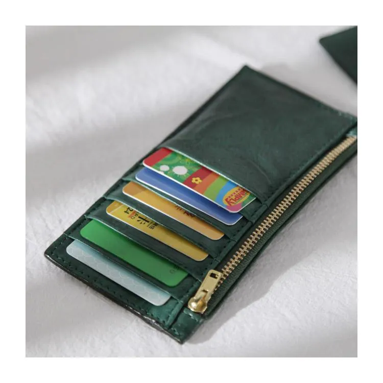 Green Vintage Womens Leather Long Wallet Clutch Wallet Green Checkbook Cards Holder Wallet Purse