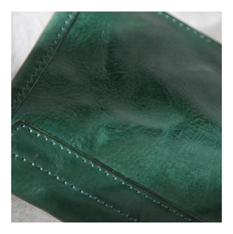 Green Vintage Womens Leather Long Wallet Clutch Wallet Green Checkbook Cards Holder Wallet Purse