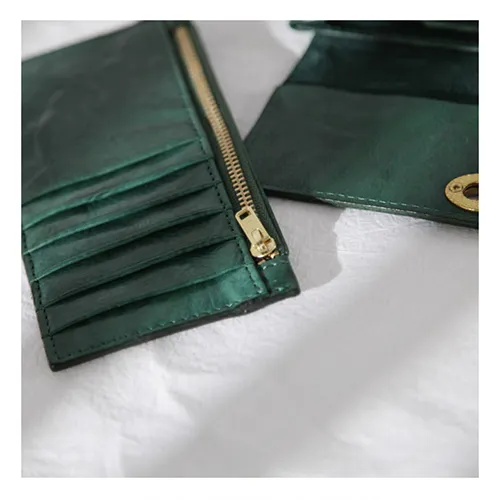 Green Vintage Womens Leather Long Wallet Clutch Wallet Green Checkbook Cards Holder Wallet Purse