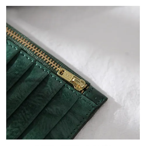Green Vintage Womens Leather Long Wallet Clutch Wallet Green Checkbook Cards Holder Wallet Purse