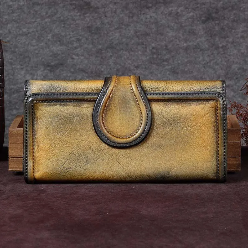 Grey Vintage Womens Leather Bifold Long Wallet Purple Clutch Phone Purses for Ladies