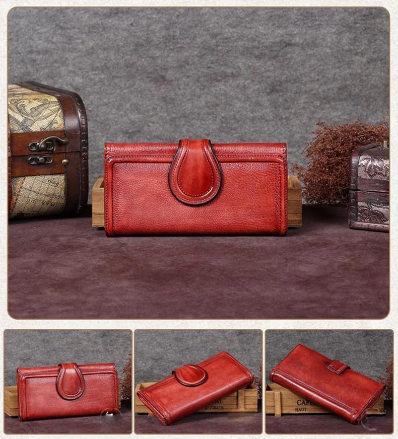 Grey Vintage Womens Leather Bifold Long Wallet Purple Clutch Phone Purses for Ladies