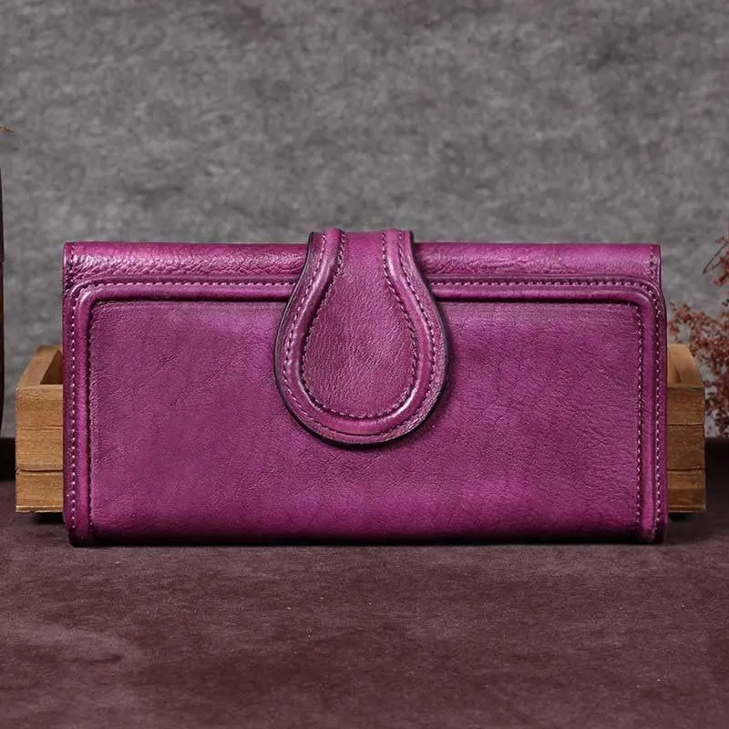 Grey Vintage Womens Leather Bifold Long Wallet Purple Clutch Phone Purses for Ladies