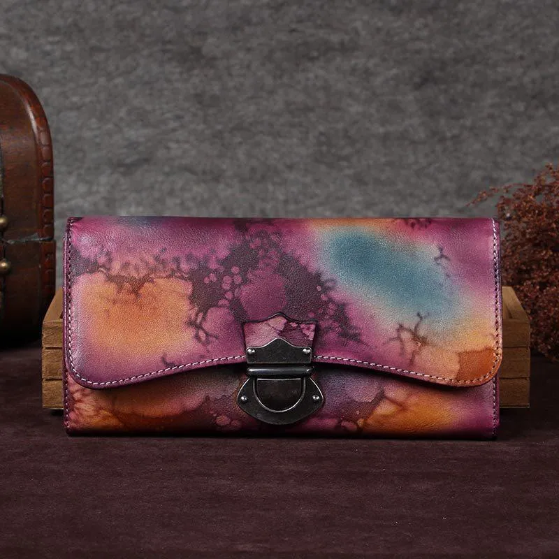 Grey Vintage Womens Leather Buckle Long Wallet BIfold Brown Clutch Phone Purses for Ladies