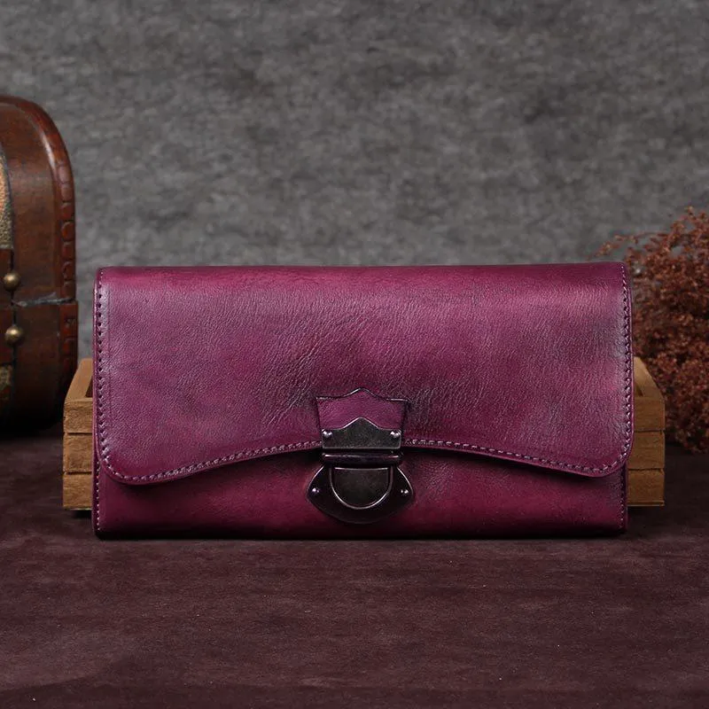Grey Vintage Womens Leather Buckle Long Wallet BIfold Brown Clutch Phone Purses for Ladies