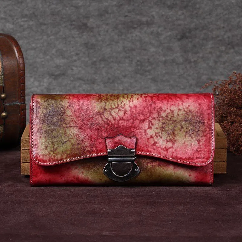 Grey Vintage Womens Leather Buckle Long Wallet BIfold Brown Clutch Phone Purses for Ladies