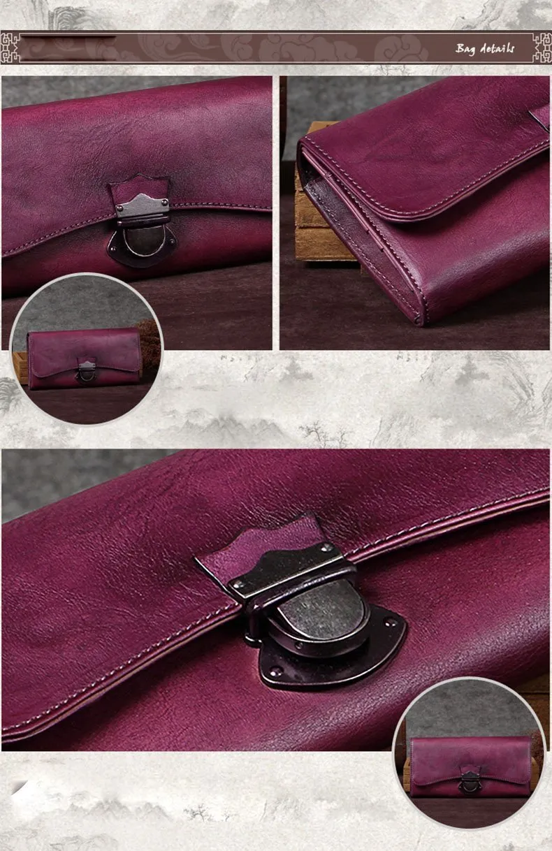 Grey Vintage Womens Leather Buckle Long Wallet BIfold Brown Clutch Phone Purses for Ladies