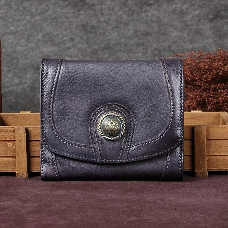 Grey Vintage Womens Leather Buckle Small Trifold Wallet billfold Wallet Purse for Ladies