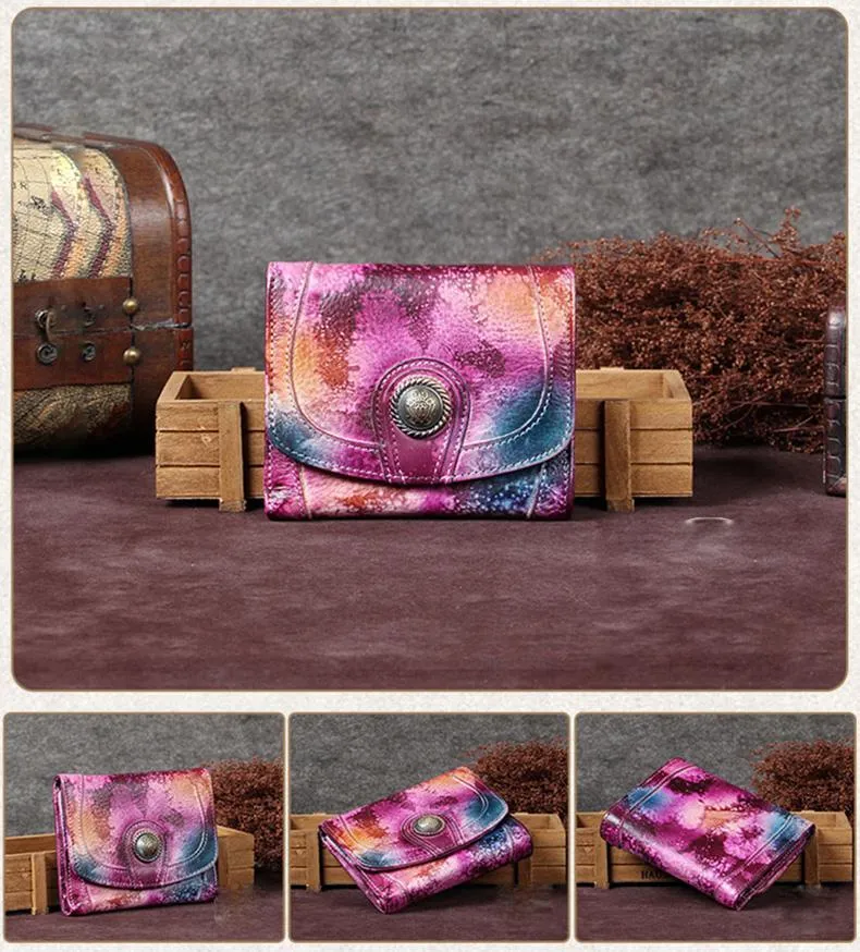 Grey Vintage Womens Leather Buckle Small Trifold Wallet billfold Wallet Purse for Ladies