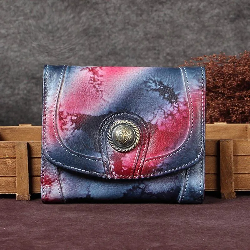 Grey Vintage Womens Leather Buckle Small Trifold Wallet billfold Wallet Purse for Ladies