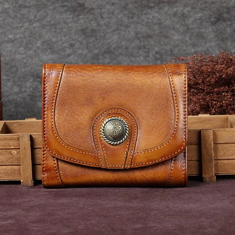 Grey Vintage Womens Leather Buckle Small Trifold Wallet billfold Wallet Purse for Ladies