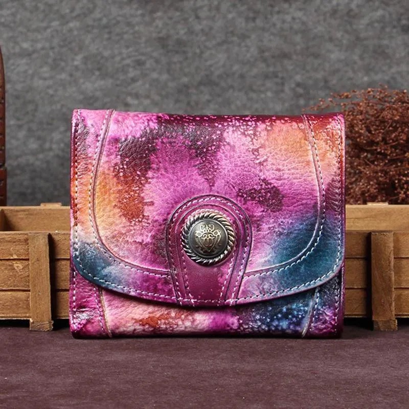 Grey Vintage Womens Leather Buckle Small Trifold Wallet billfold Wallet Purse for Ladies
