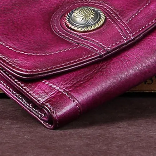 Grey Vintage Womens Leather Buckle Small Trifold Wallet billfold Wallet Purse for Ladies