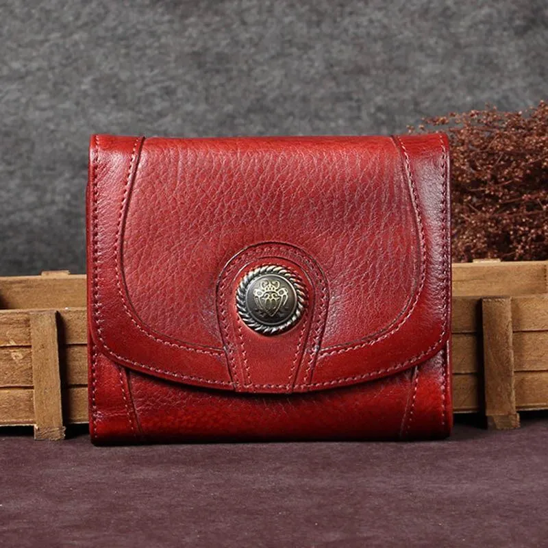 Grey Vintage Womens Leather Buckle Small Trifold Wallet billfold Wallet Purse for Ladies