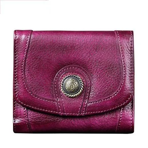 Grey Vintage Womens Leather Buckle Small Trifold Wallet billfold Wallet Purse for Ladies