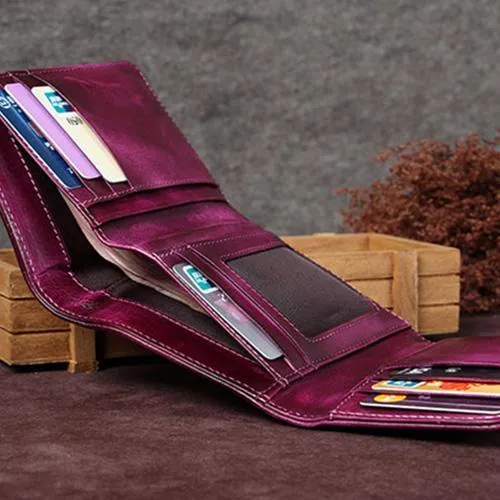 Grey Vintage Womens Leather Buckle Small Trifold Wallet billfold Wallet Purse for Ladies