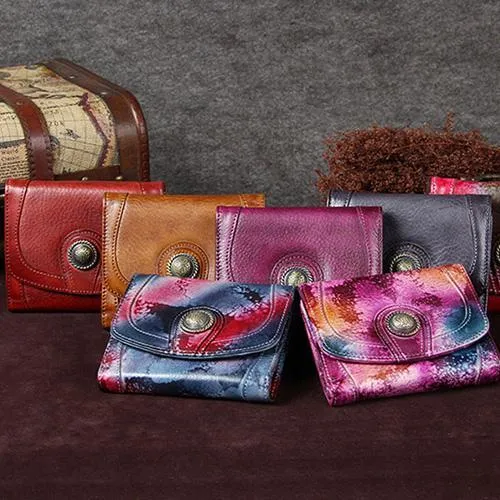 Grey Vintage Womens Leather Buckle Small Trifold Wallet billfold Wallet Purse for Ladies