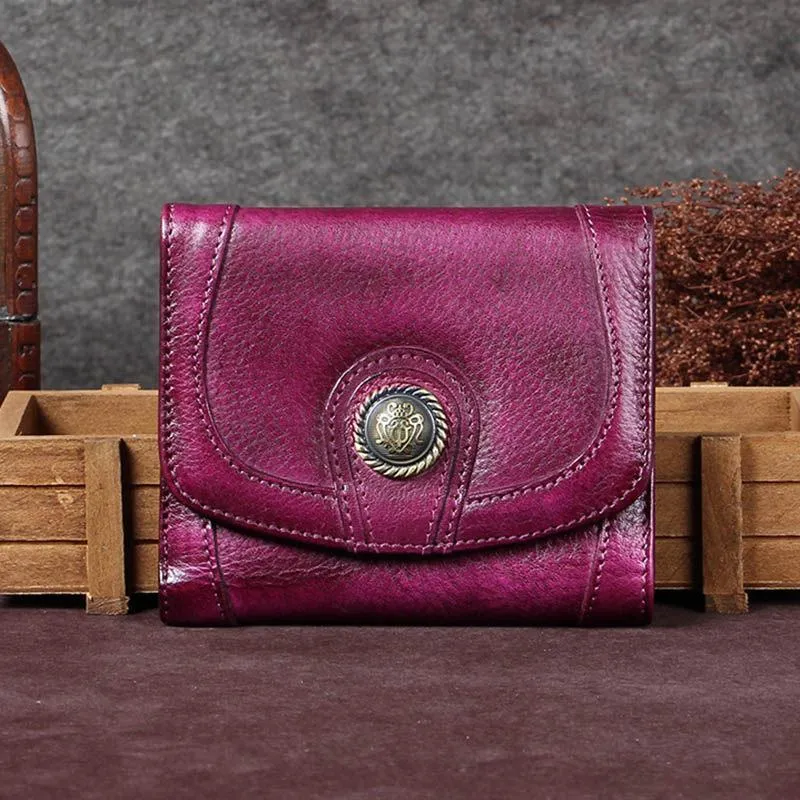 Grey Vintage Womens Leather Buckle Small Trifold Wallet billfold Wallet Purse for Ladies