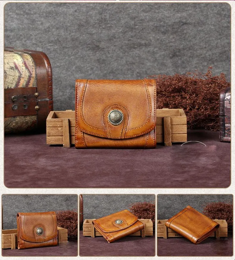 Grey Vintage Womens Leather Buckle Small Trifold Wallet billfold Wallet Purse for Ladies