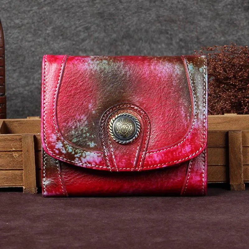 Grey Vintage Womens Leather Buckle Small Trifold Wallet billfold Wallet Purse for Ladies