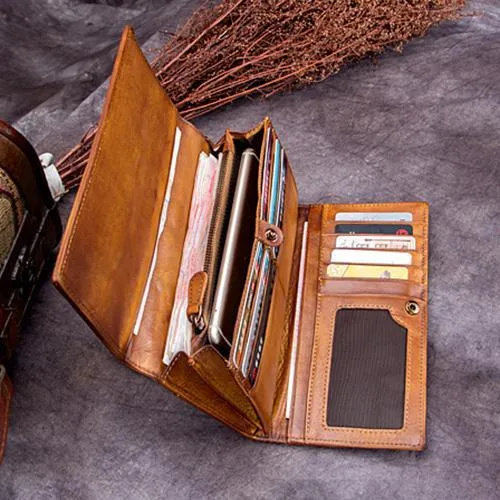 Grey Womens Braided Leather Long Wallet Phone Brown Long Bifold Clutch Purse for Ladies