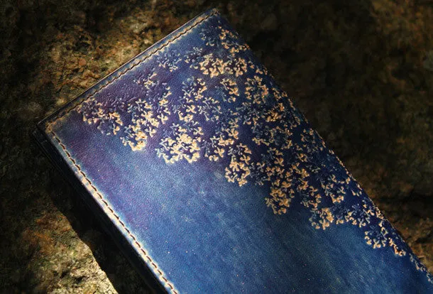Handcraft vintage distress floral leather hand dyed long wallet for women girl lady