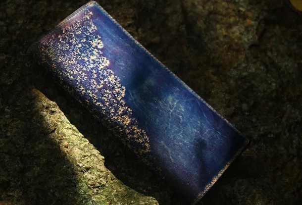 Handcraft vintage distress floral leather hand dyed long wallet for women girl lady