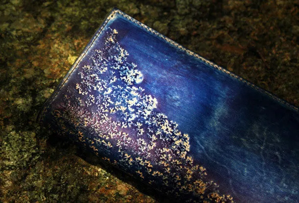 Handcraft vintage distress floral leather hand dyed long wallet for women girl lady