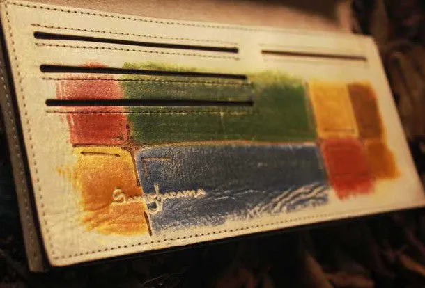 Handcraft vintage distress mosaic leather hand dyed long wallet for women/men