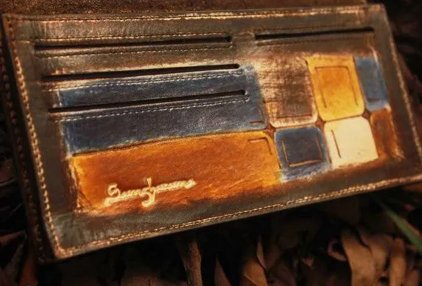 Handcraft vintage distress mosaic leather hand dyed long wallet for women/men