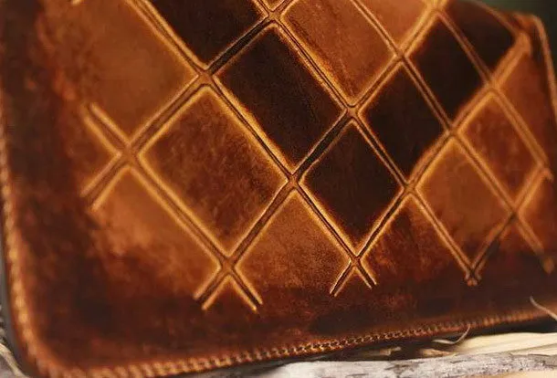 Handcraft vintage distress mosaic leather hand dyed long wallet for women/men