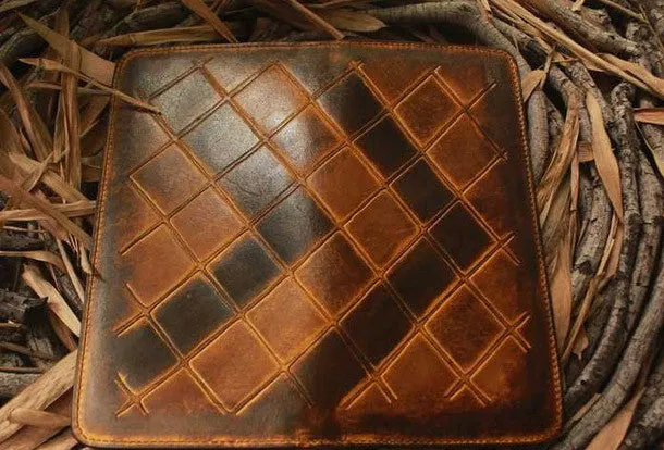 Handcraft vintage distress mosaic leather hand dyed long wallet for women/men